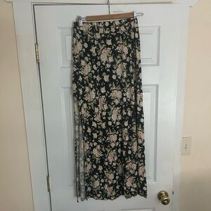 Black Floral Maxi Skirt with Blush Rose Print